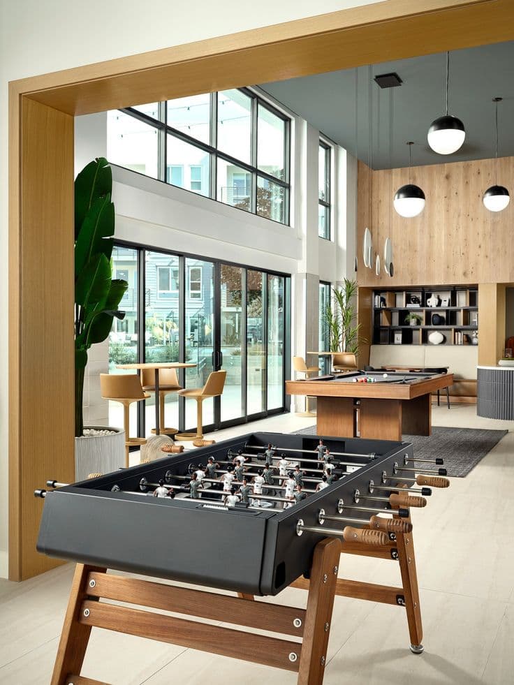 Recreation area with a foosball and pool table