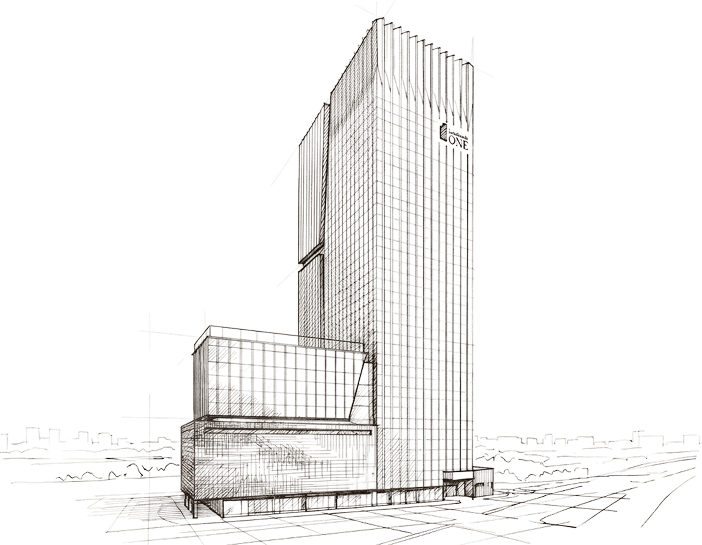 Architectural sketch of the Landmark One tower